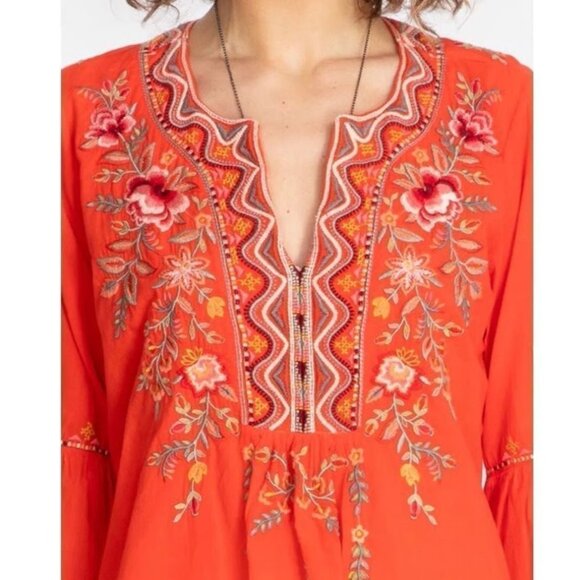 Johnny Was Alise Flare Sleeve Coral Blouse Medium Embroidered Boho Peasant Boho - Picture 1 of 12